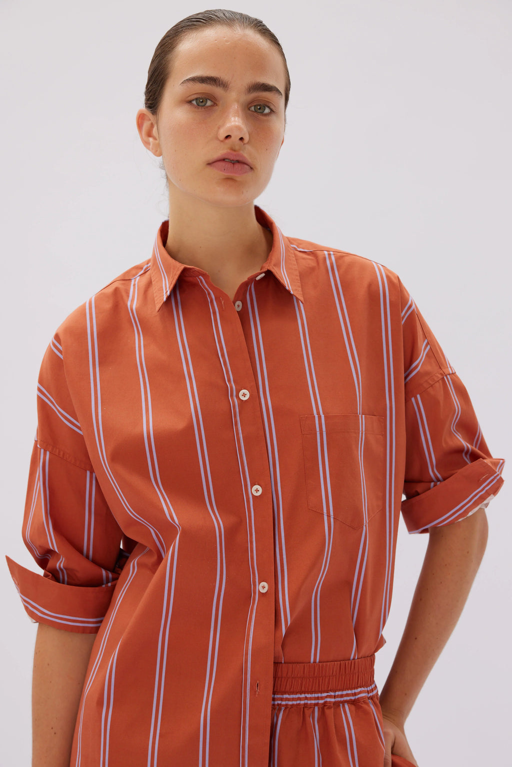 Chiara Shirt Mid Length -Two Stripe - L (Aus 12)