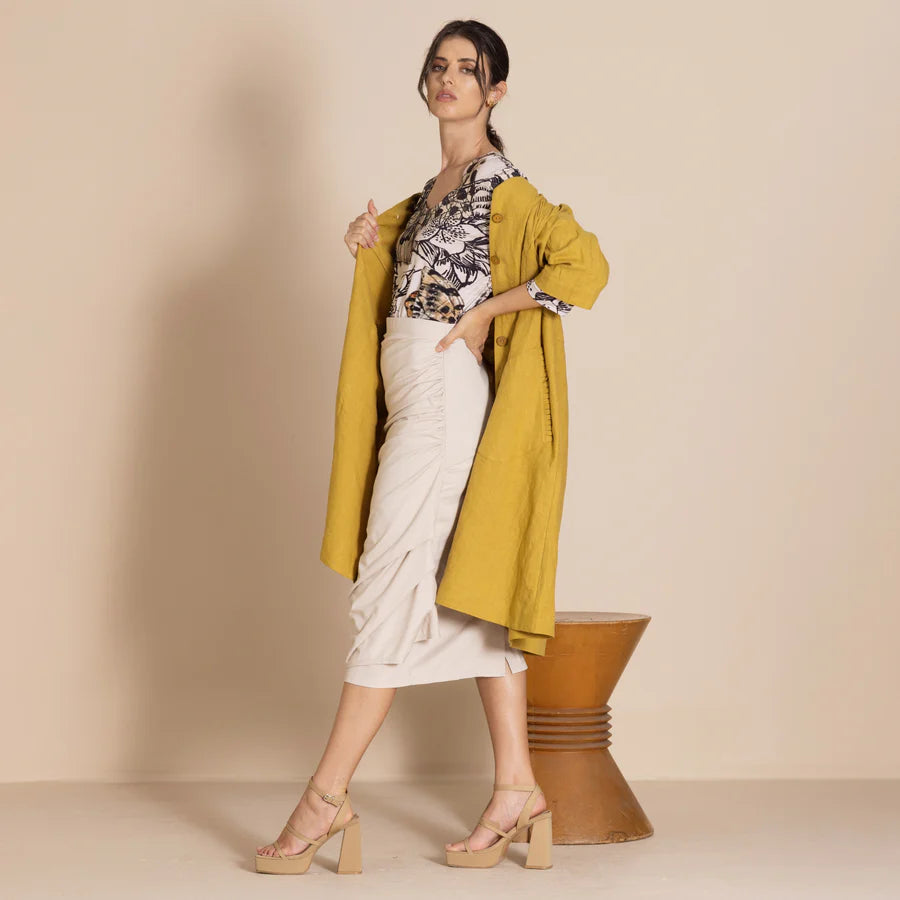 Lulu Pleat Marchant Coat in Avocado