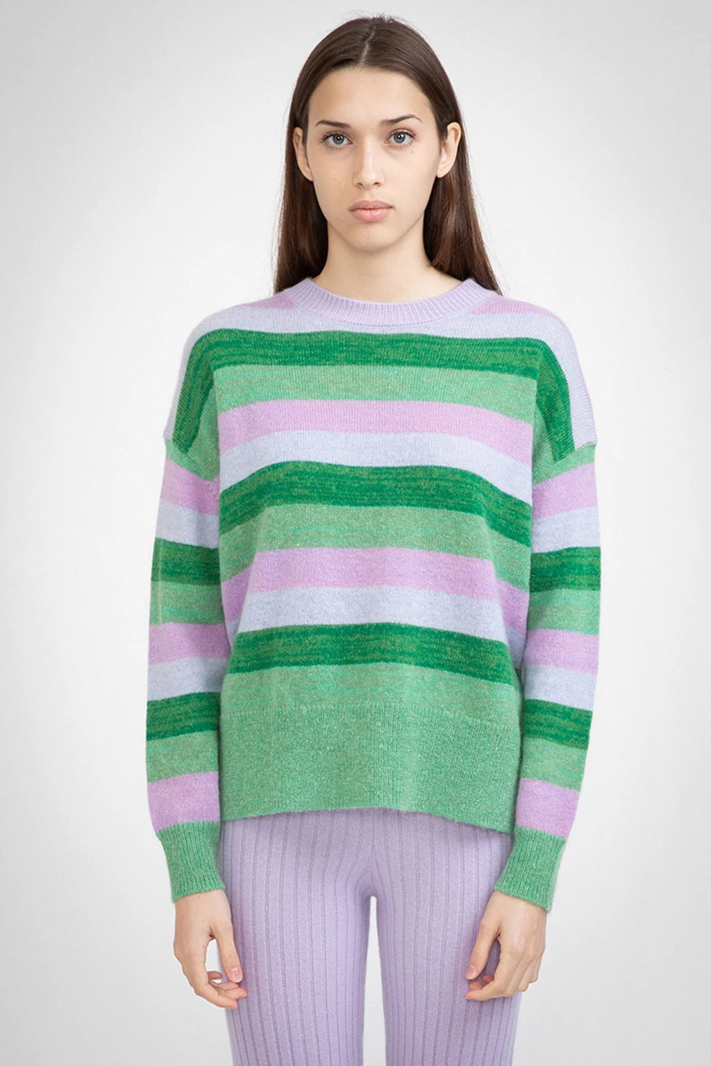 N.118 Cashmere Blend Multi Stripe Mohair Crew Sweater