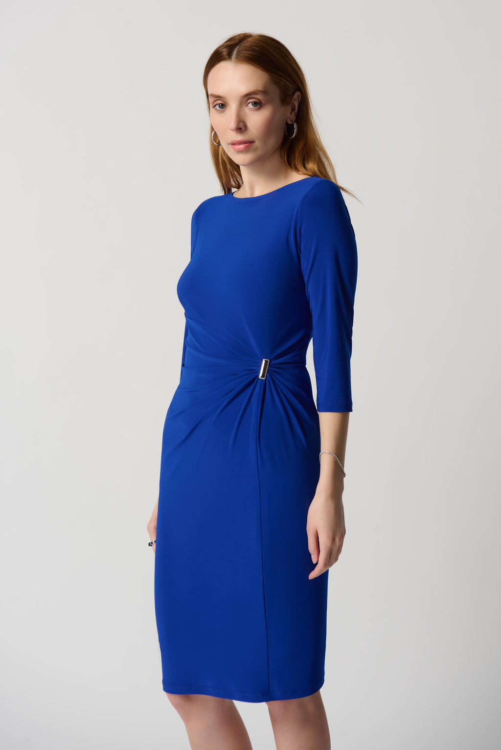 Silky Knit Sheath Dress with Ornament Detail