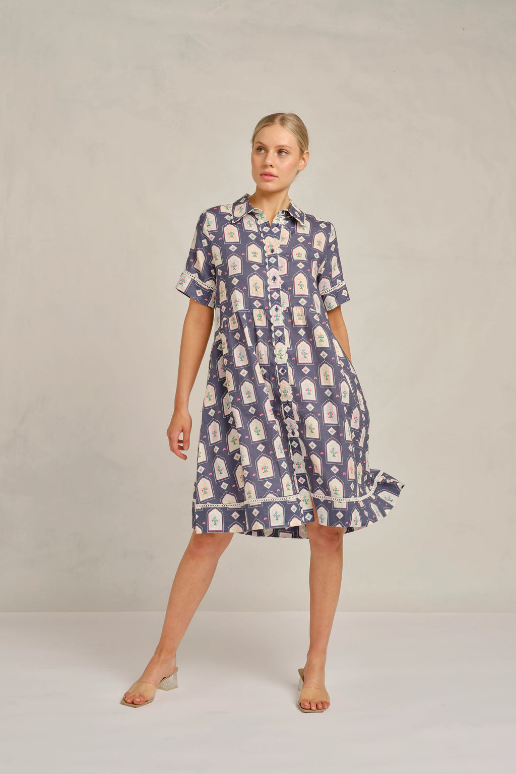 Maxine Luxe Dress in Navy Eden Print