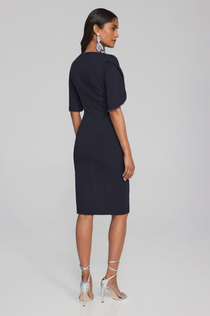 Scuba Crepe Sheath Dress with Pearl Detail