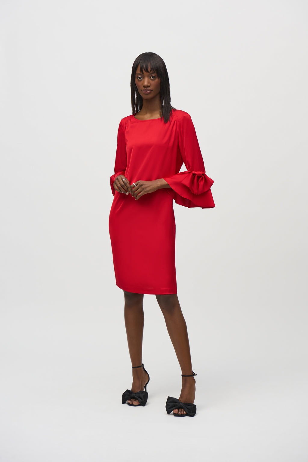 Satin Ruffle Sleeve Straight Dress