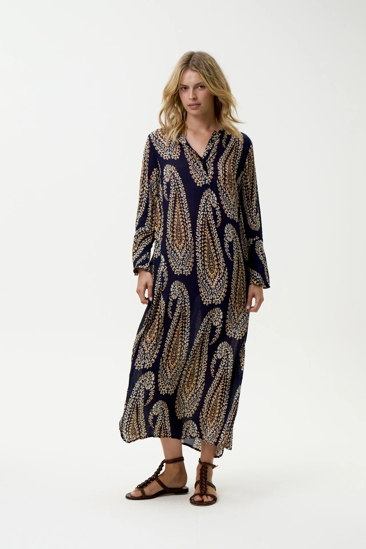 Long Genie-Provence-Viscose-Navy Paisley Dress