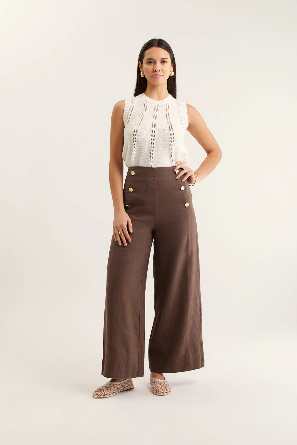 Atlas Linen Pants in Choc
