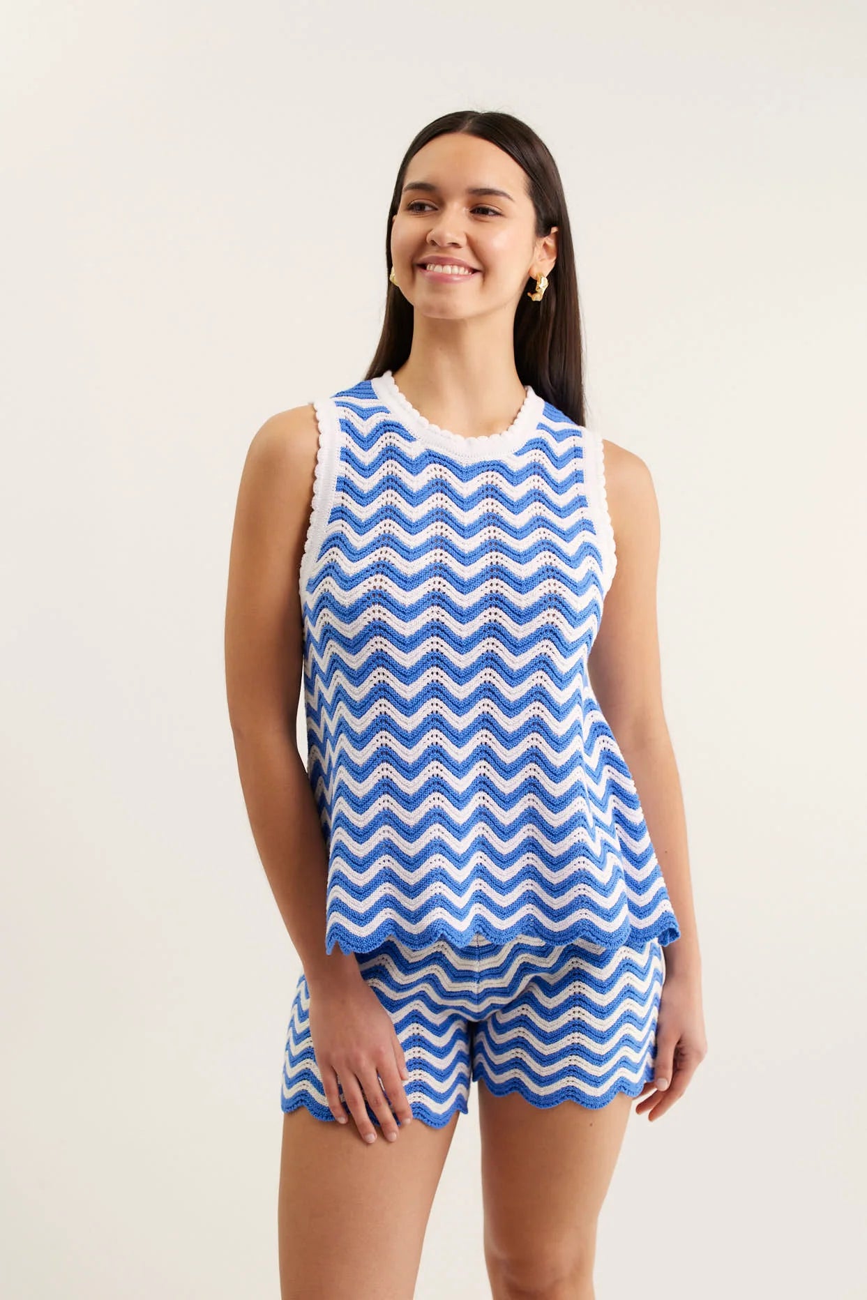 Pearle Top in Cornflower/White