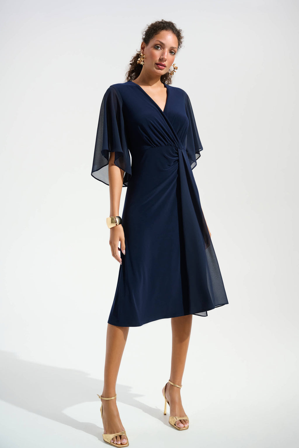 Signature | Silky Knit Fit and Flare Dress With Chiffon Draped Sash