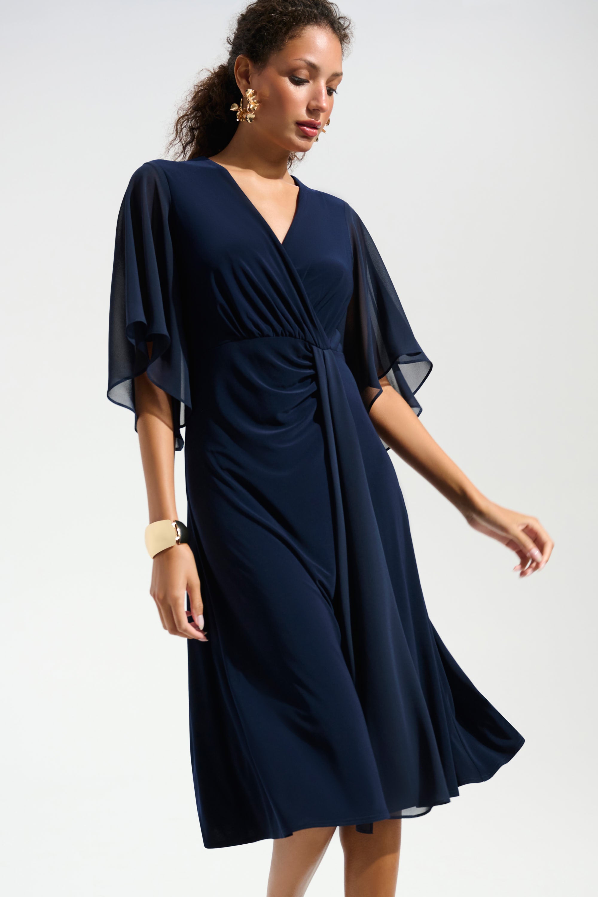 Signature | Silky Knit Fit and Flare Dress With Chiffon Draped Sash