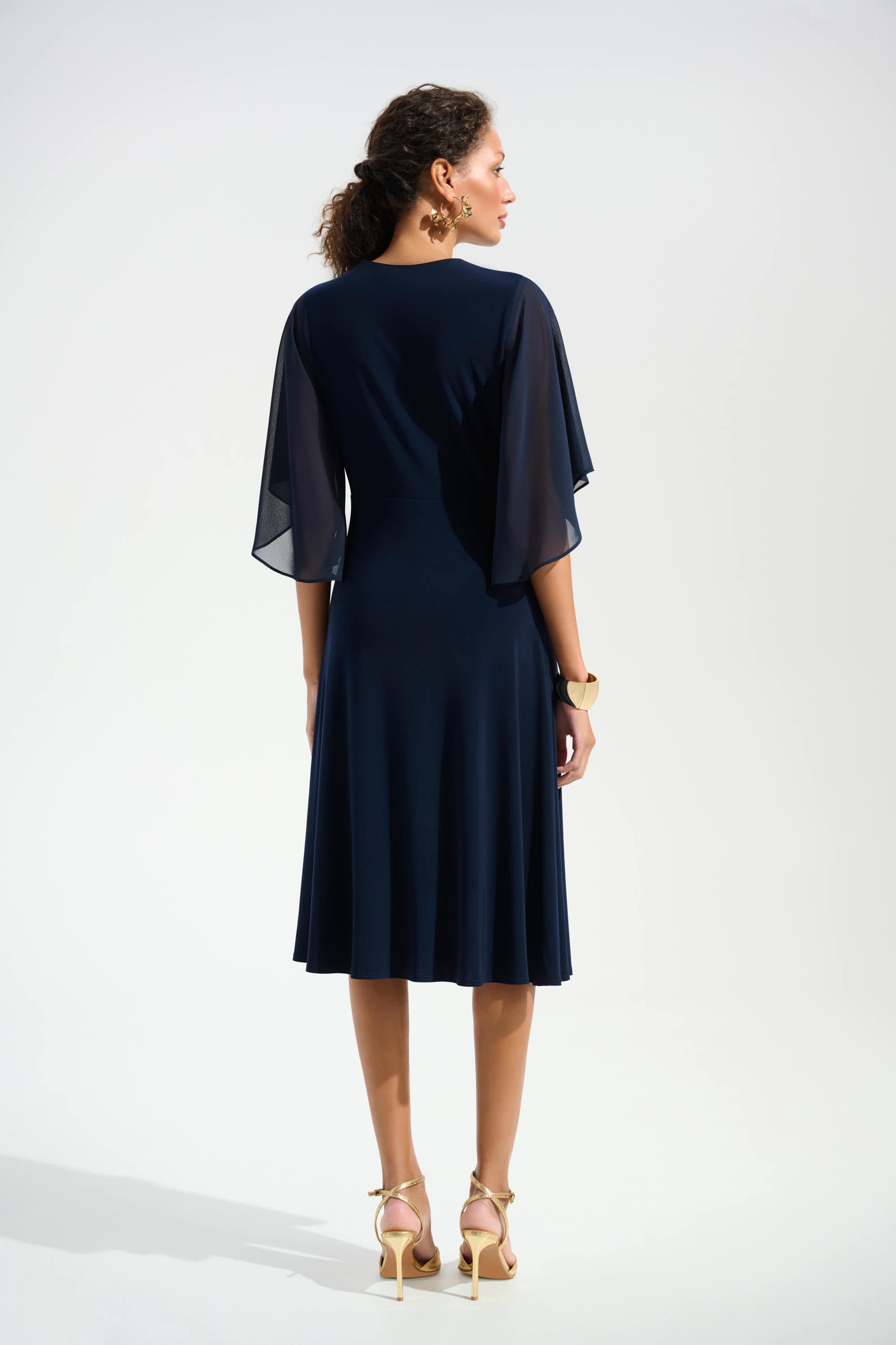 Signature | Silky Knit Fit and Flare Dress With Chiffon Draped Sash