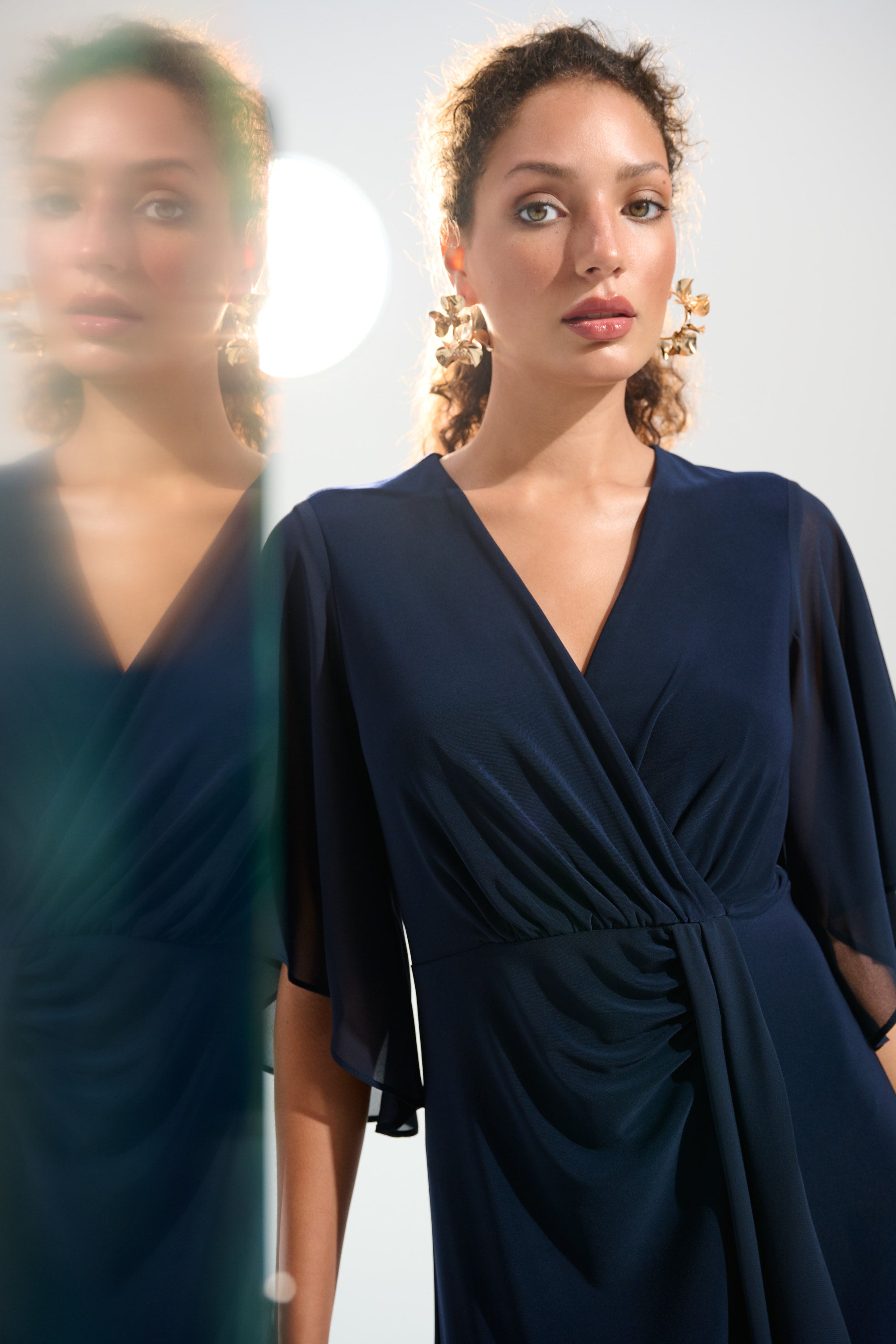 Signature | Silky Knit Fit and Flare Dress With Chiffon Draped Sash