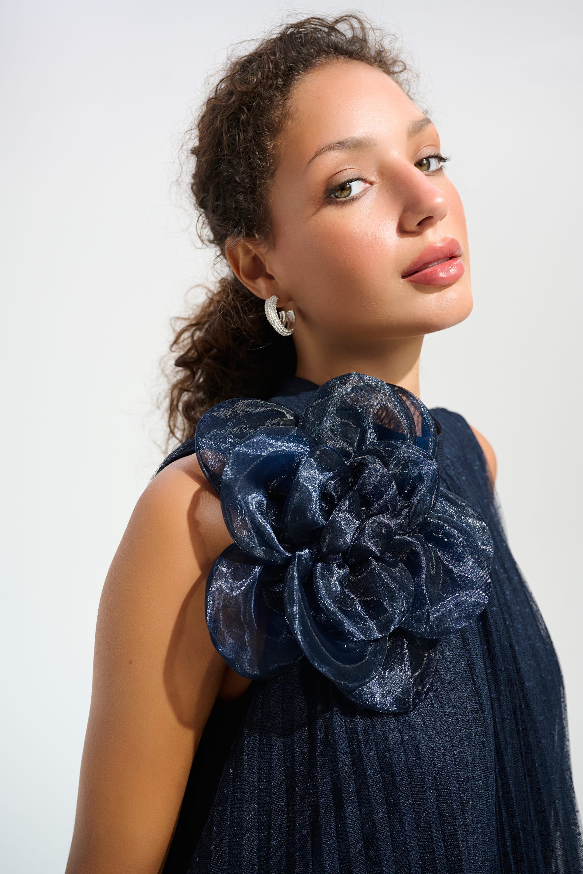 Signature | Mesh And Lace A-Line Dress With Organza Flower Detail