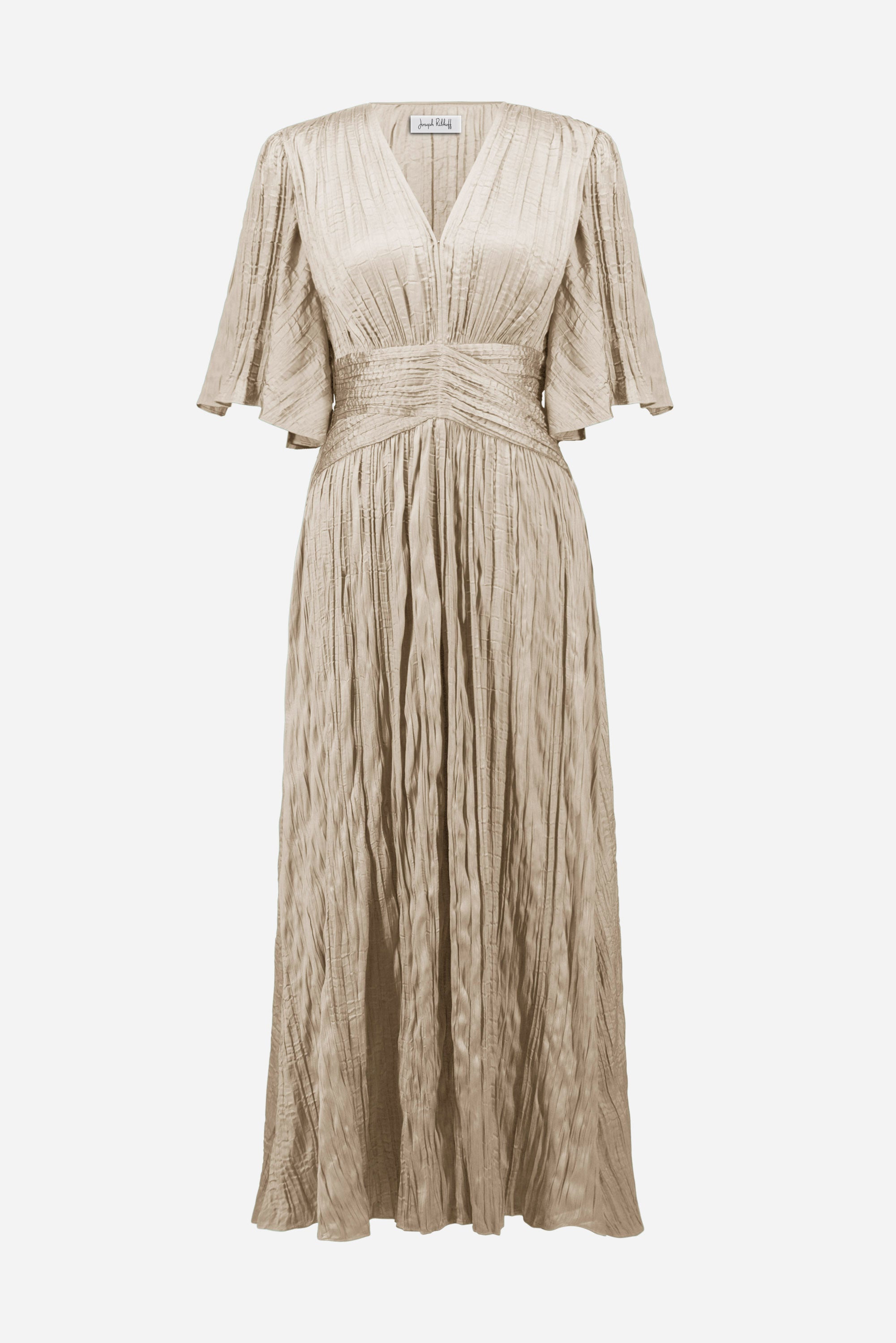 Satin Fit and Flare Pleated Dress with Knot Waist Detail