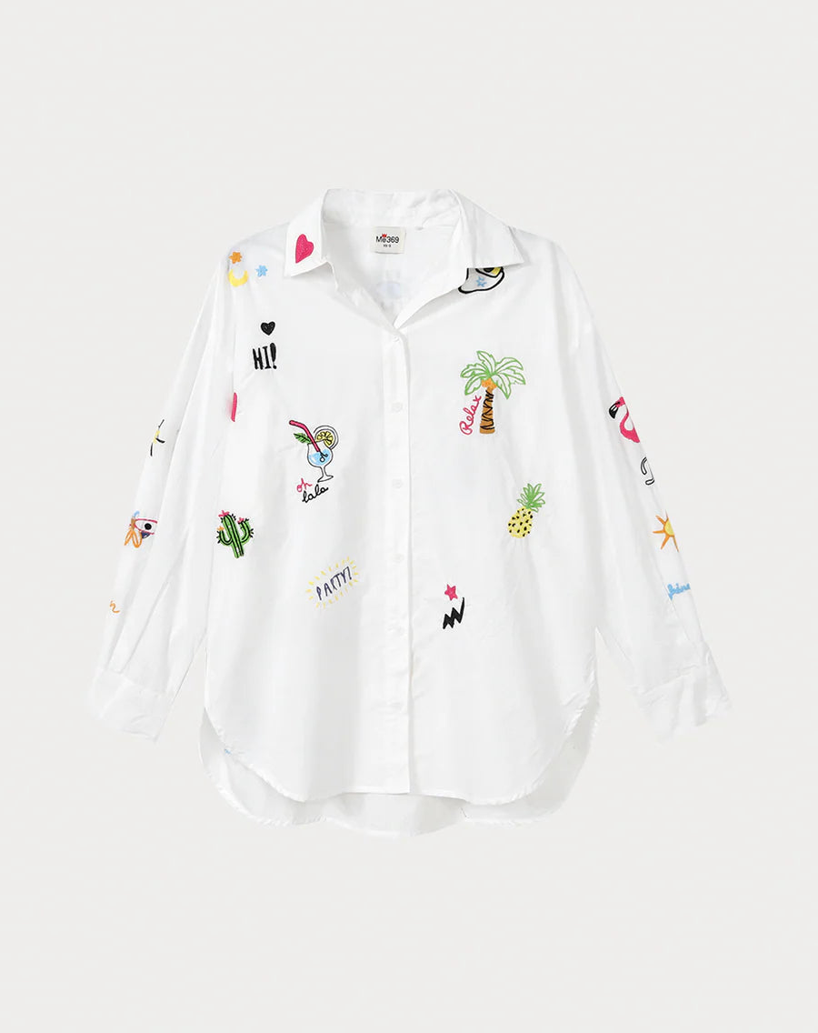 Madison White Oversized EMB Shirt | Size XL