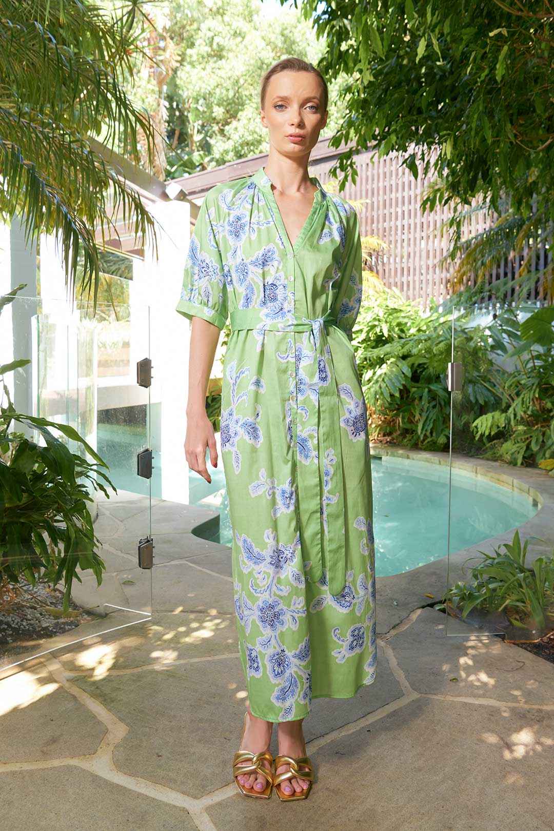 Taylor Sundance Ankle Dress | Green | Size 0