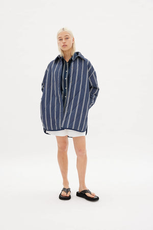 Parker Quilted Stripes Jacket - Navy/White