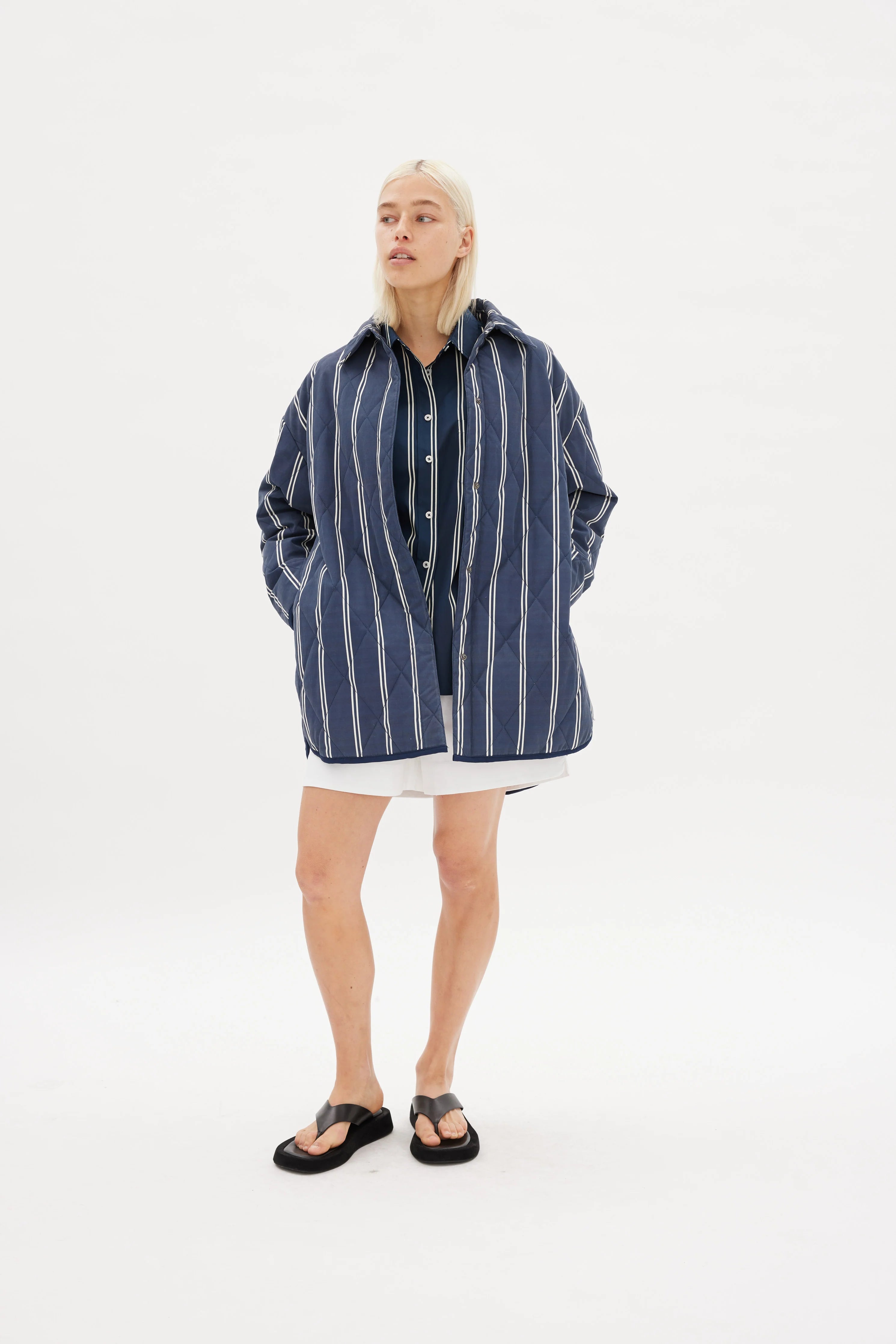 Parker Quilted Stripes Jacket - Navy/White