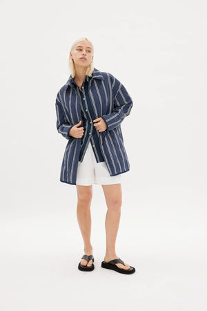 Parker Quilted Stripes Jacket - Navy/White