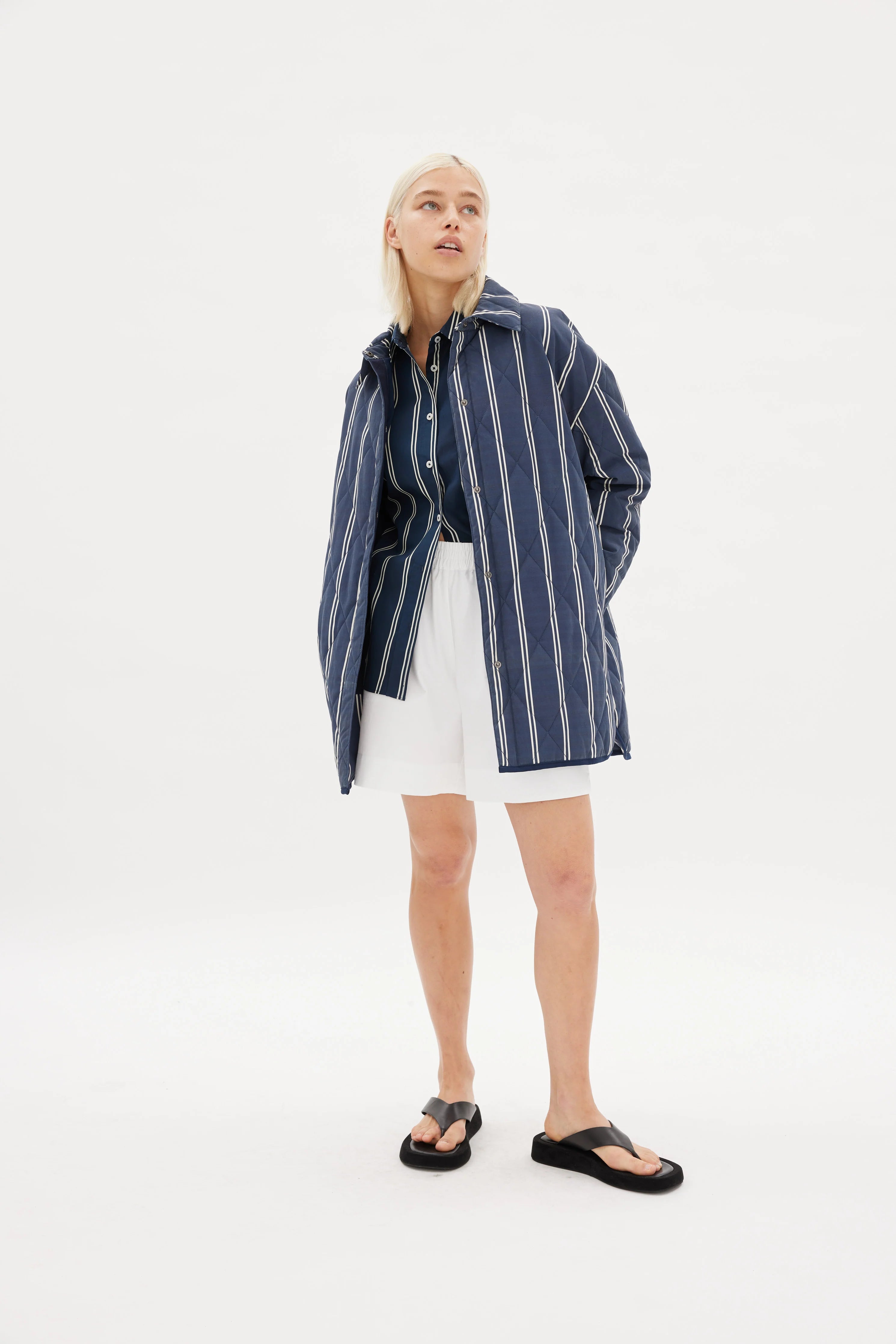 Parker Quilted Stripes Jacket - Navy/White