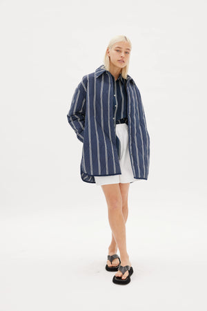 Parker Quilted Stripes Jacket - Navy/White