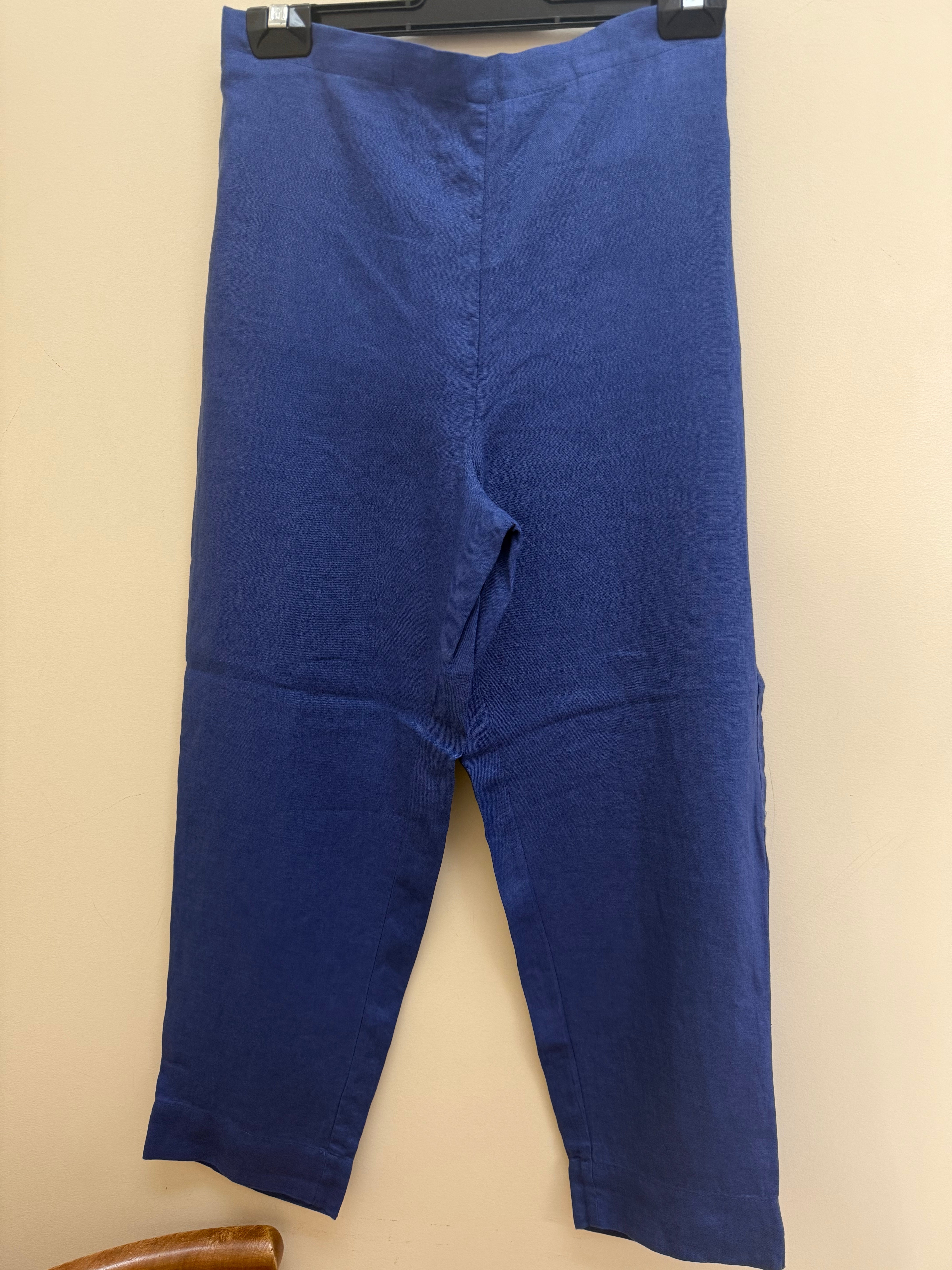 100% Linen 7/8 Flat Panel Pant in Denim