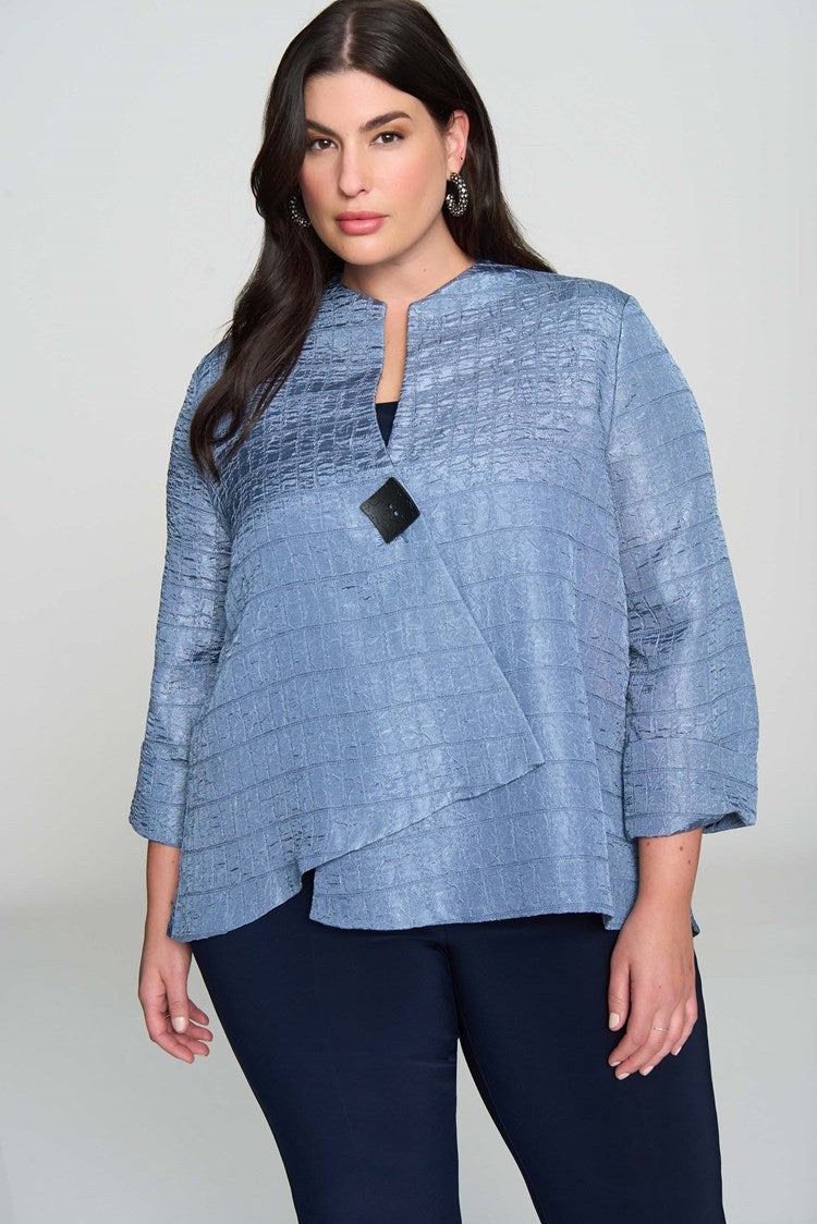Textured Woven Jacquard Swing Jacket - Serenity Blue