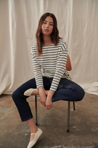 Amelie Top - Ecru with Navy Stripe