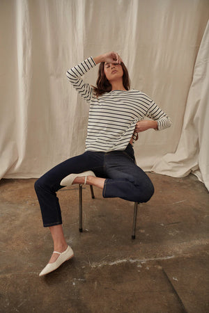 Amelie Top - Ecru with Navy Stripe