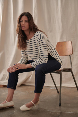 Amelie Top - Ecru with Navy Stripe