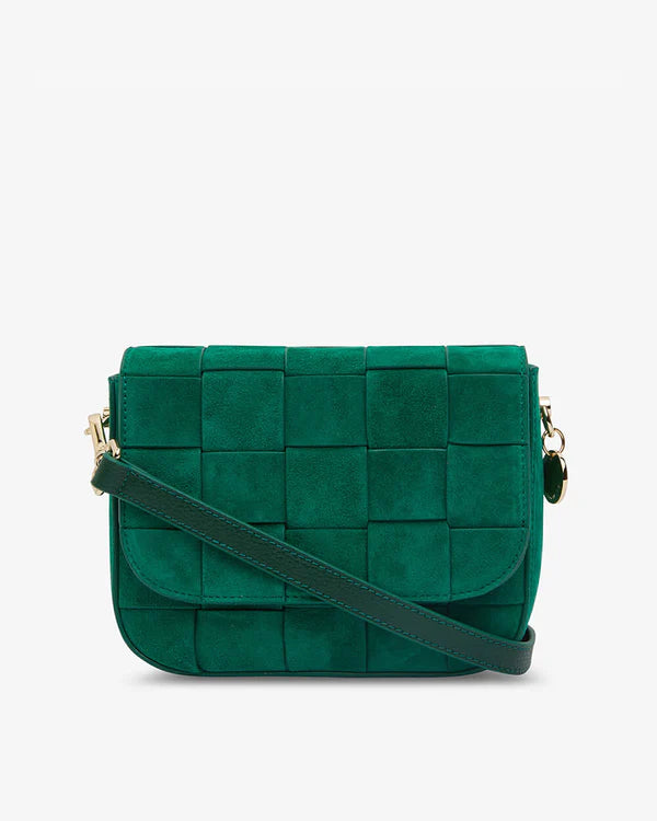 Clara Weave Crossbody Bag - Emerald Suede