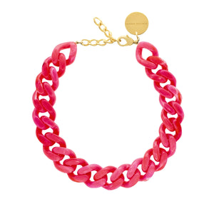 Flat Chain Necklace - Pink Marble