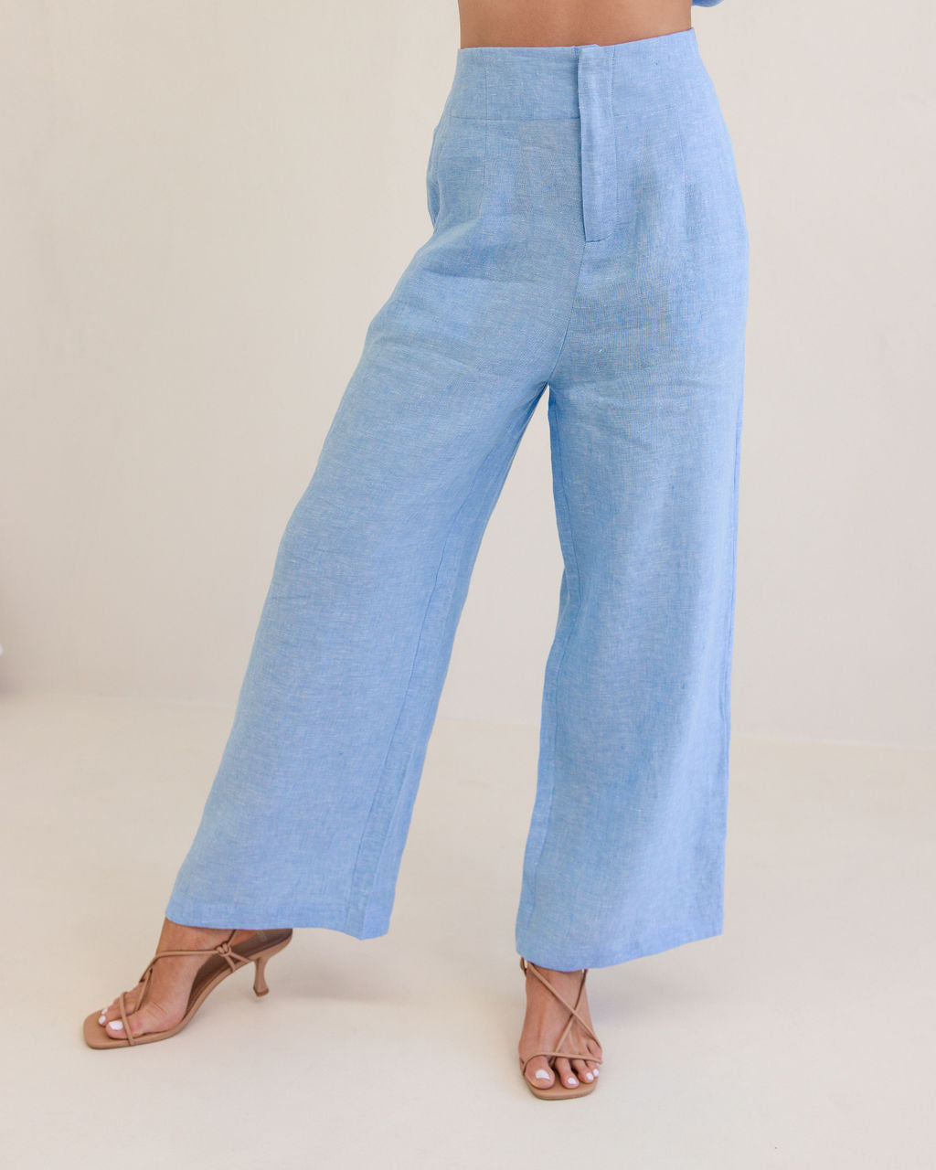 100% Linen High Waisted Wide Leg Pant in Chambray