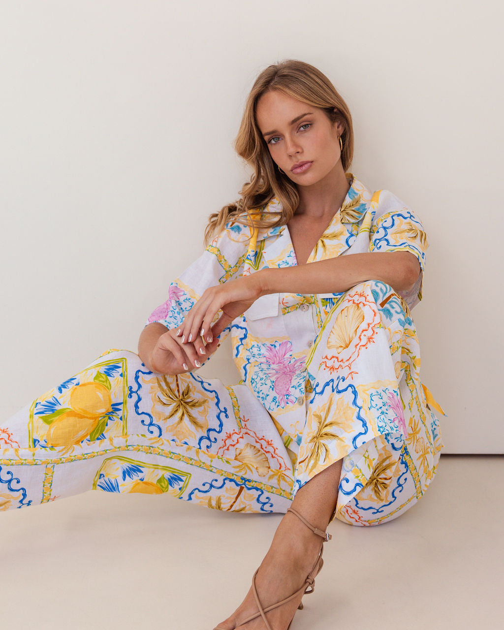 100% Linen Safari Shirt in Amalfi Dreams