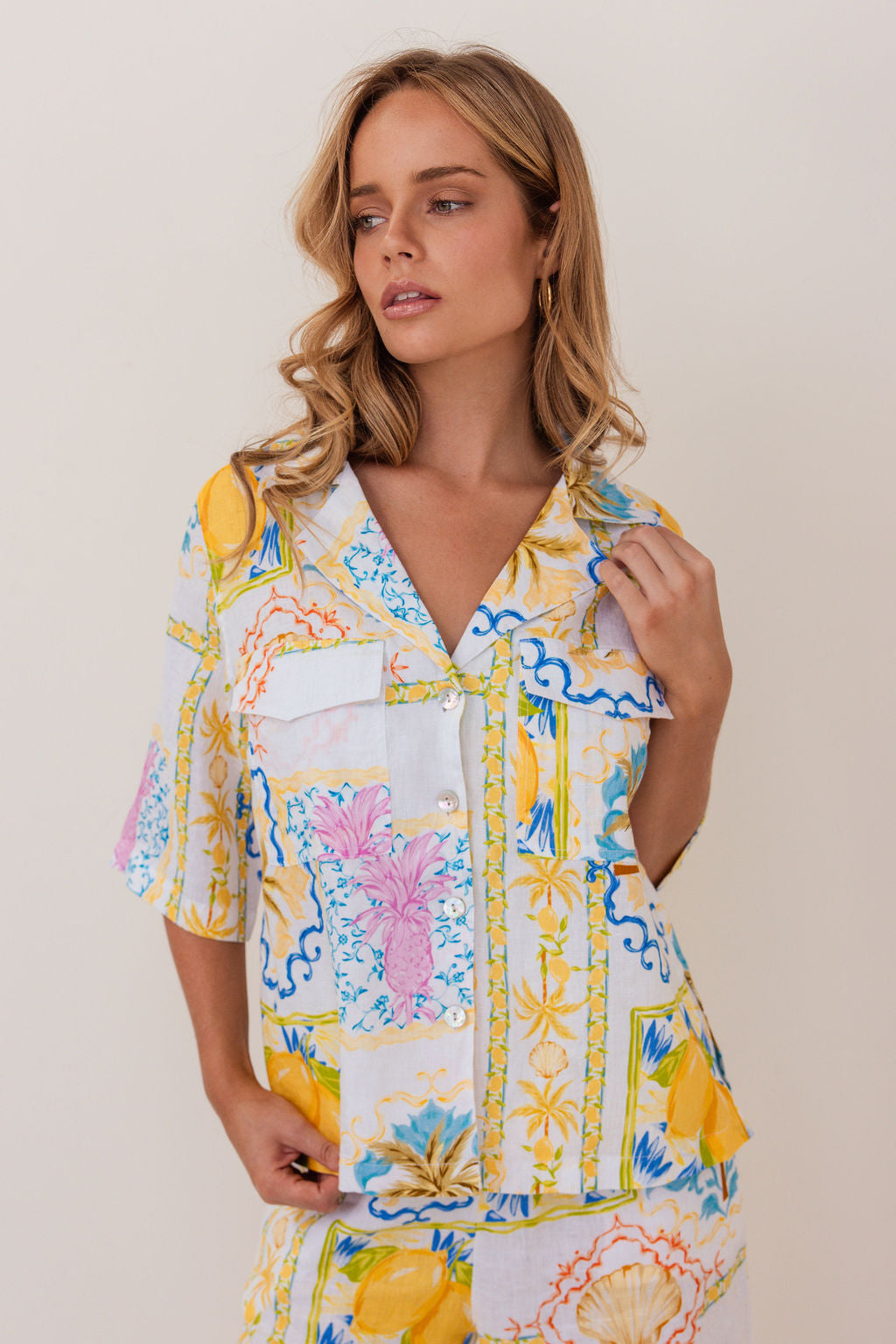 100% Linen Safari Shirt in Amalfi Dreams