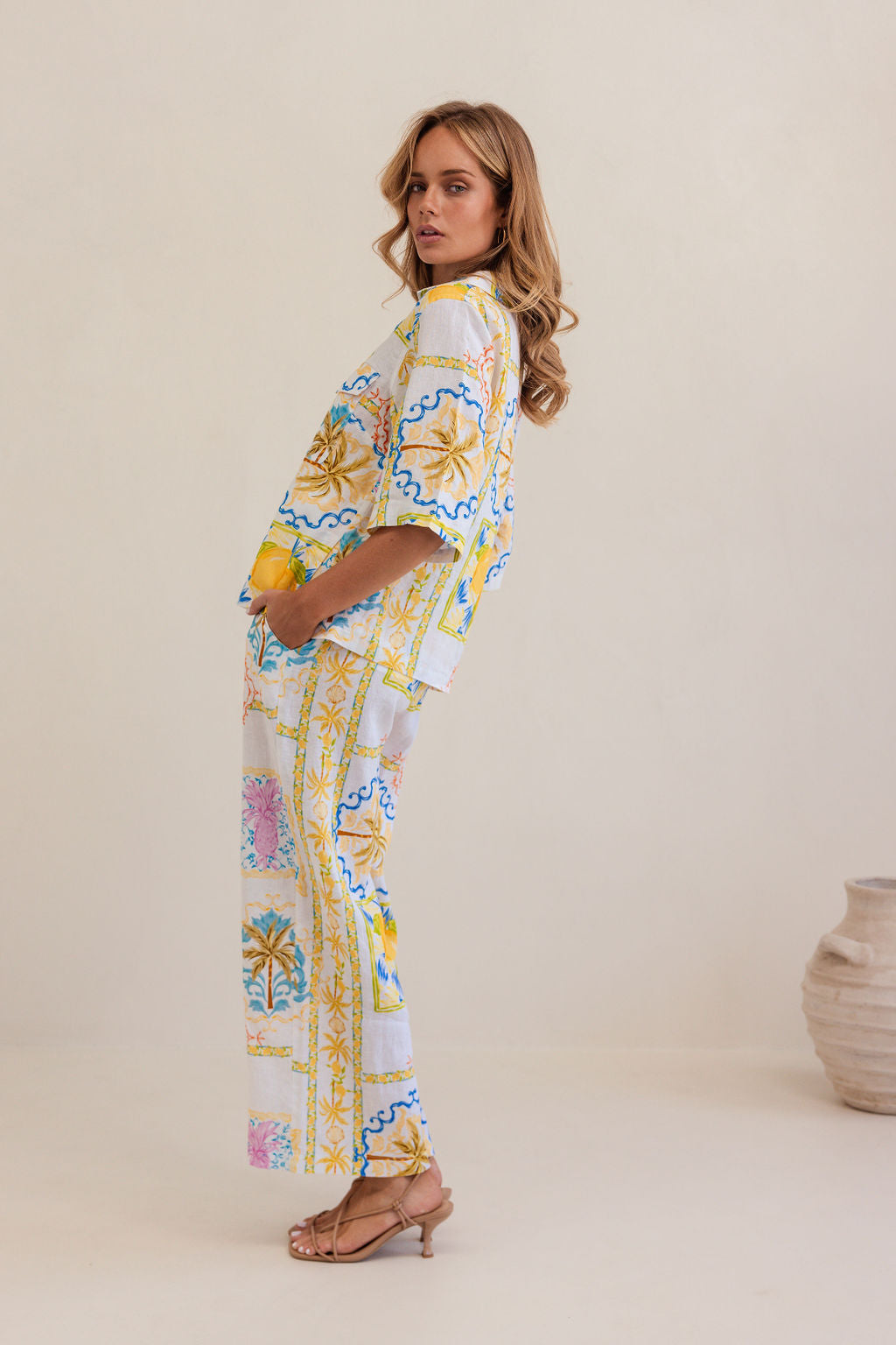 100% Linen Safari Shirt in Amalfi Dreams