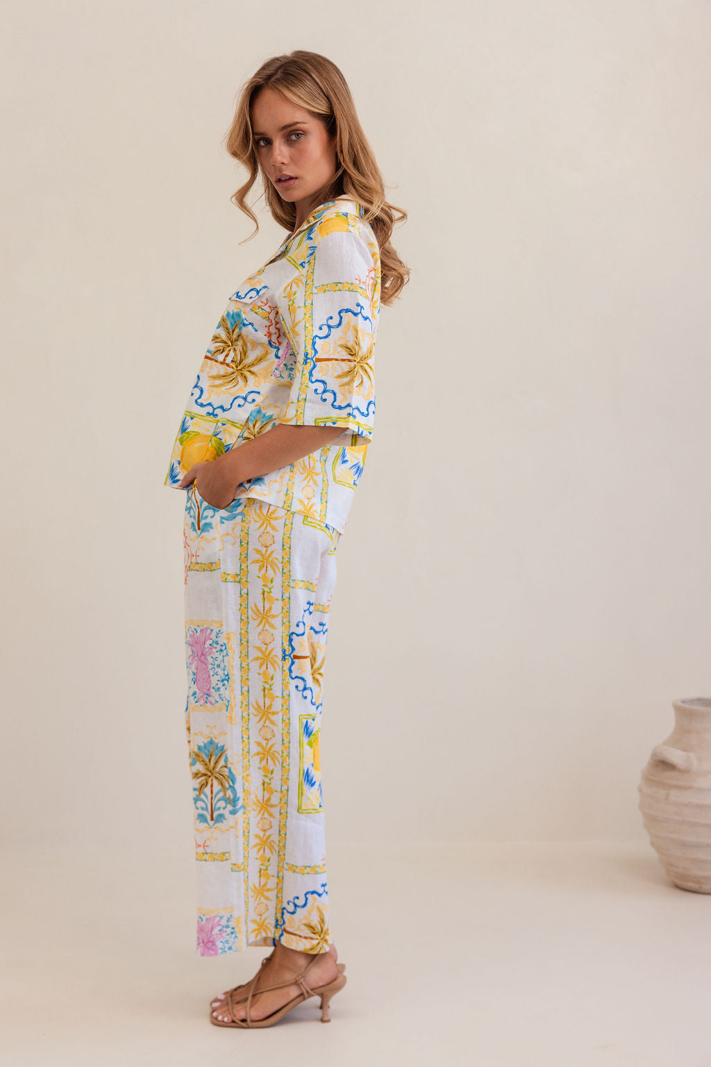 100% Linen Safari Shirt in Amalfi Dreams