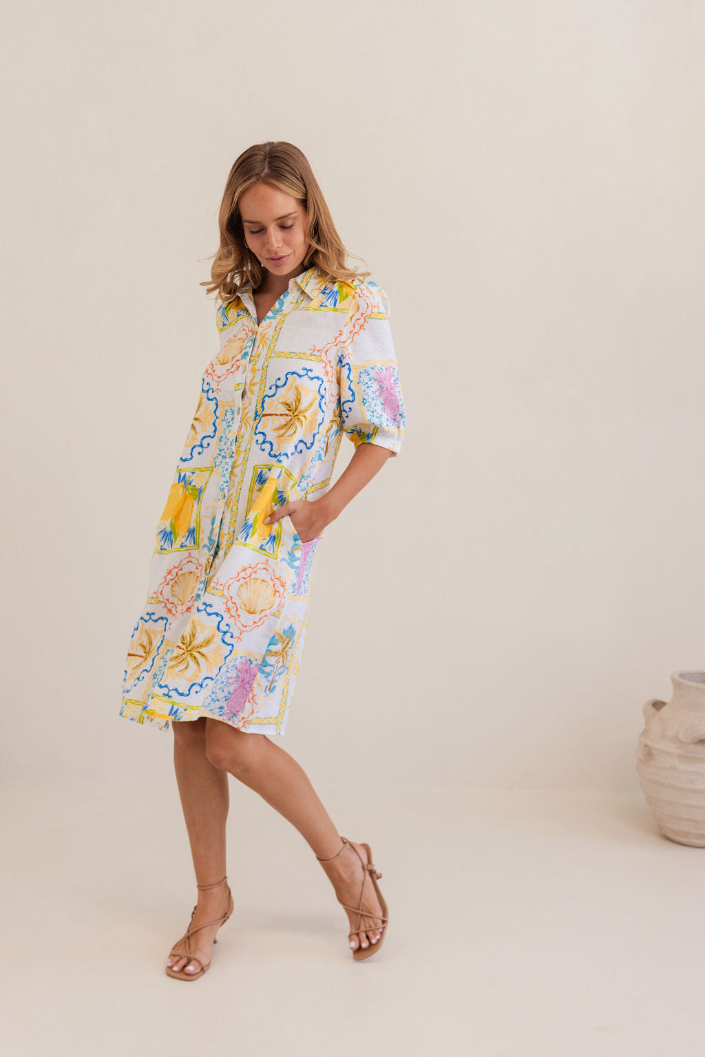 100% Linen Shirtmaker Dress in Amalfi Dreams