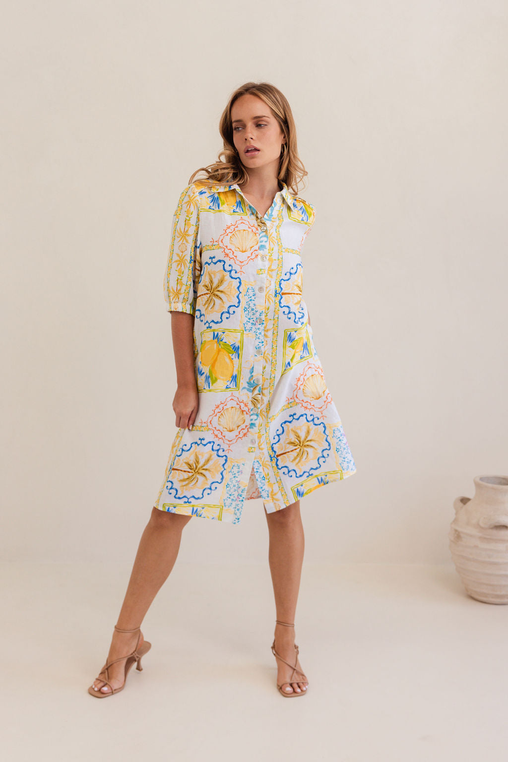 100% Linen Shirtmaker Dress in Amalfi Dreams