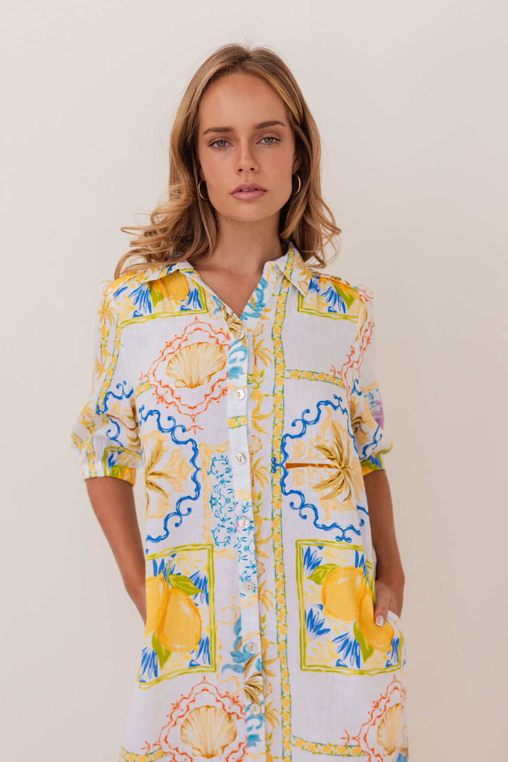 100% Linen Shirtmaker Dress in Amalfi Dreams