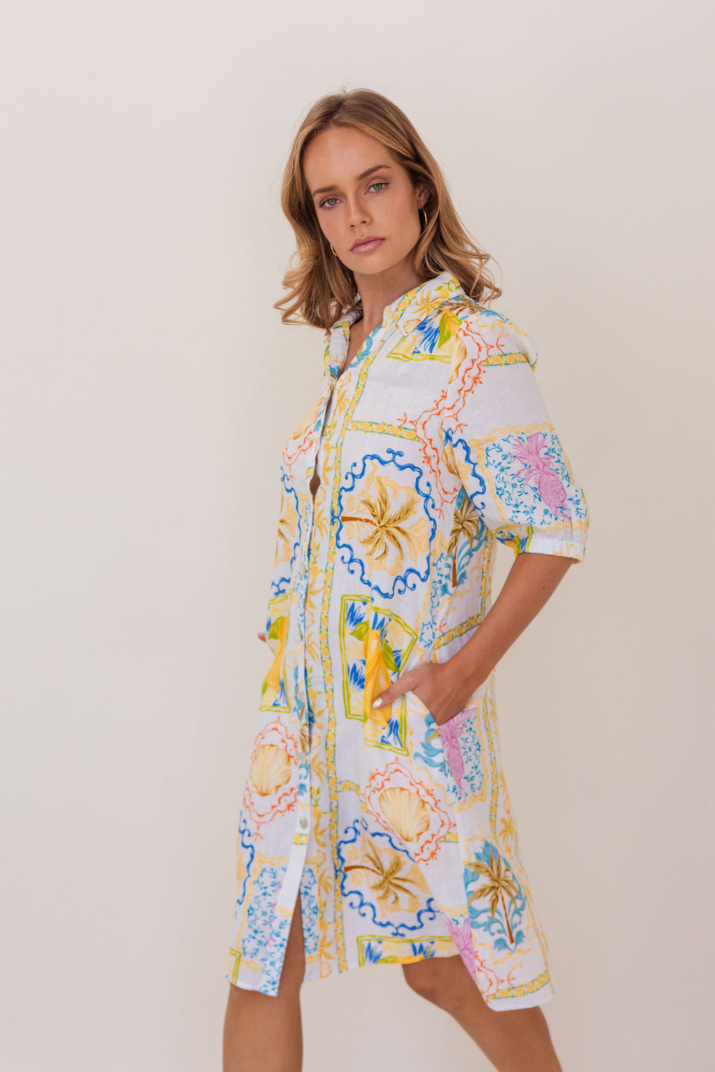 100% Linen Shirtmaker Dress in Amalfi Dreams