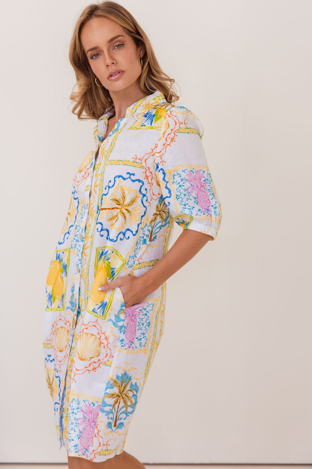 100% Linen Shirtmaker Dress in Amalfi Dreams
