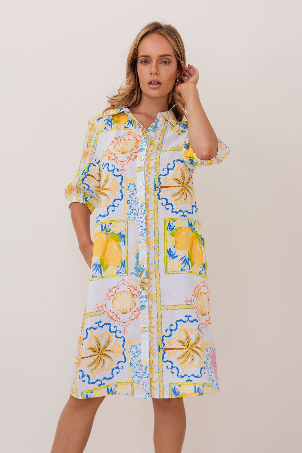 100% Linen Shirtmaker Dress in Amalfi Dreams