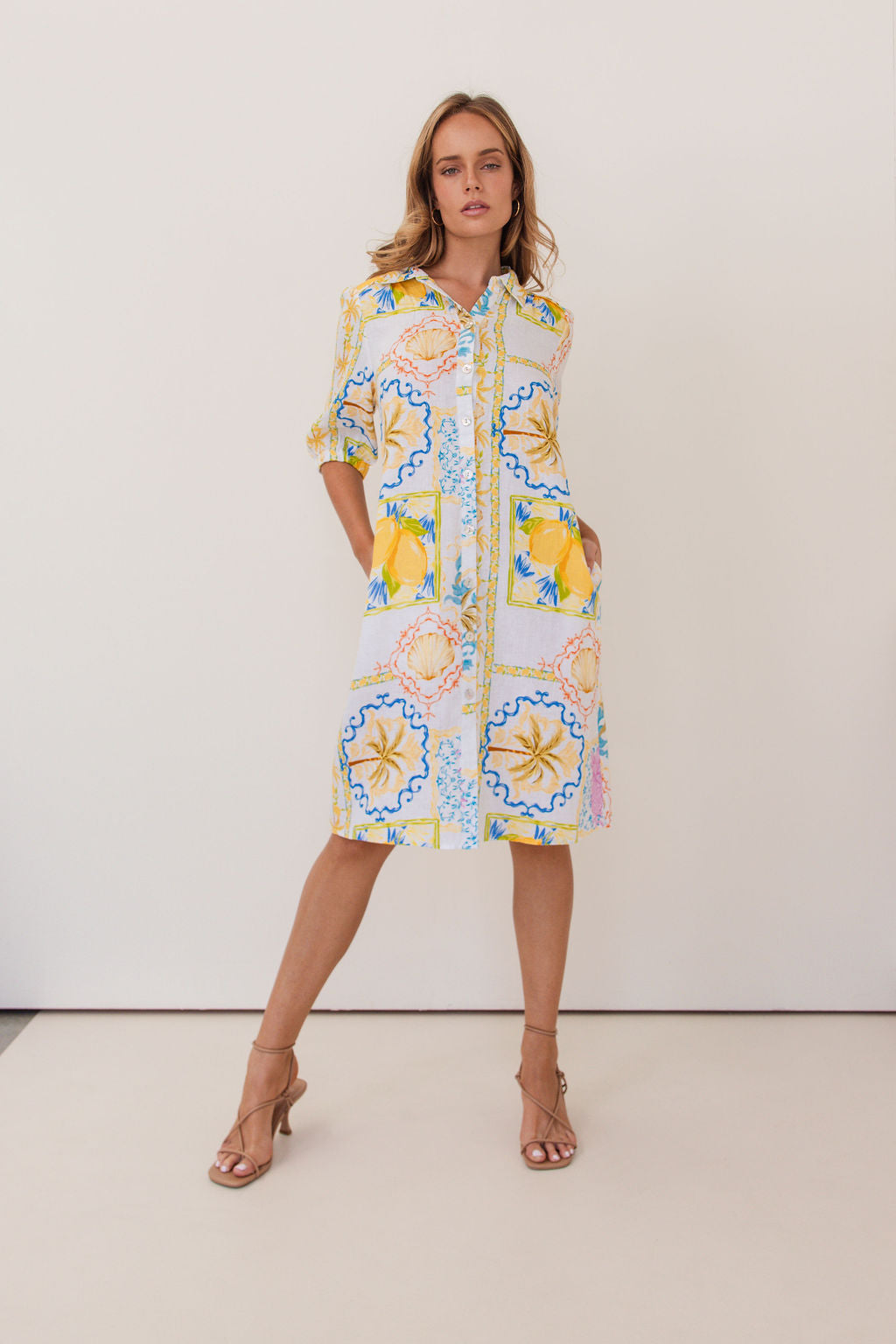 100% Linen Shirtmaker Dress in Amalfi Dreams