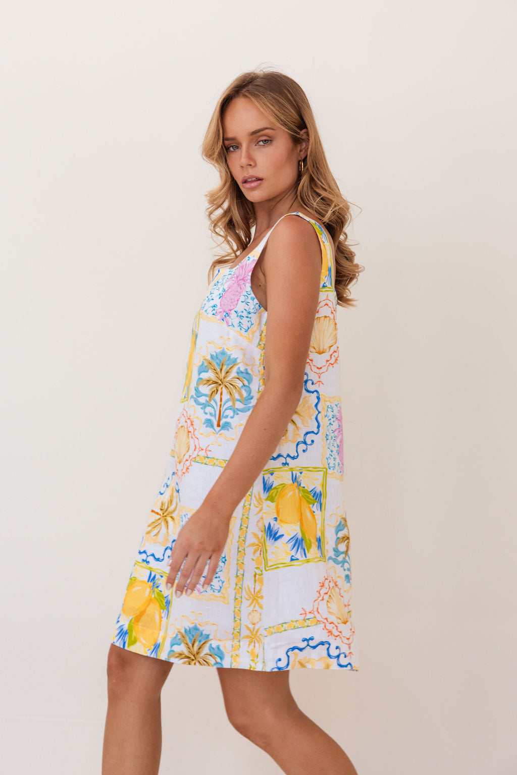 100% Square Neck Shift Dress in Amalfi Dreams