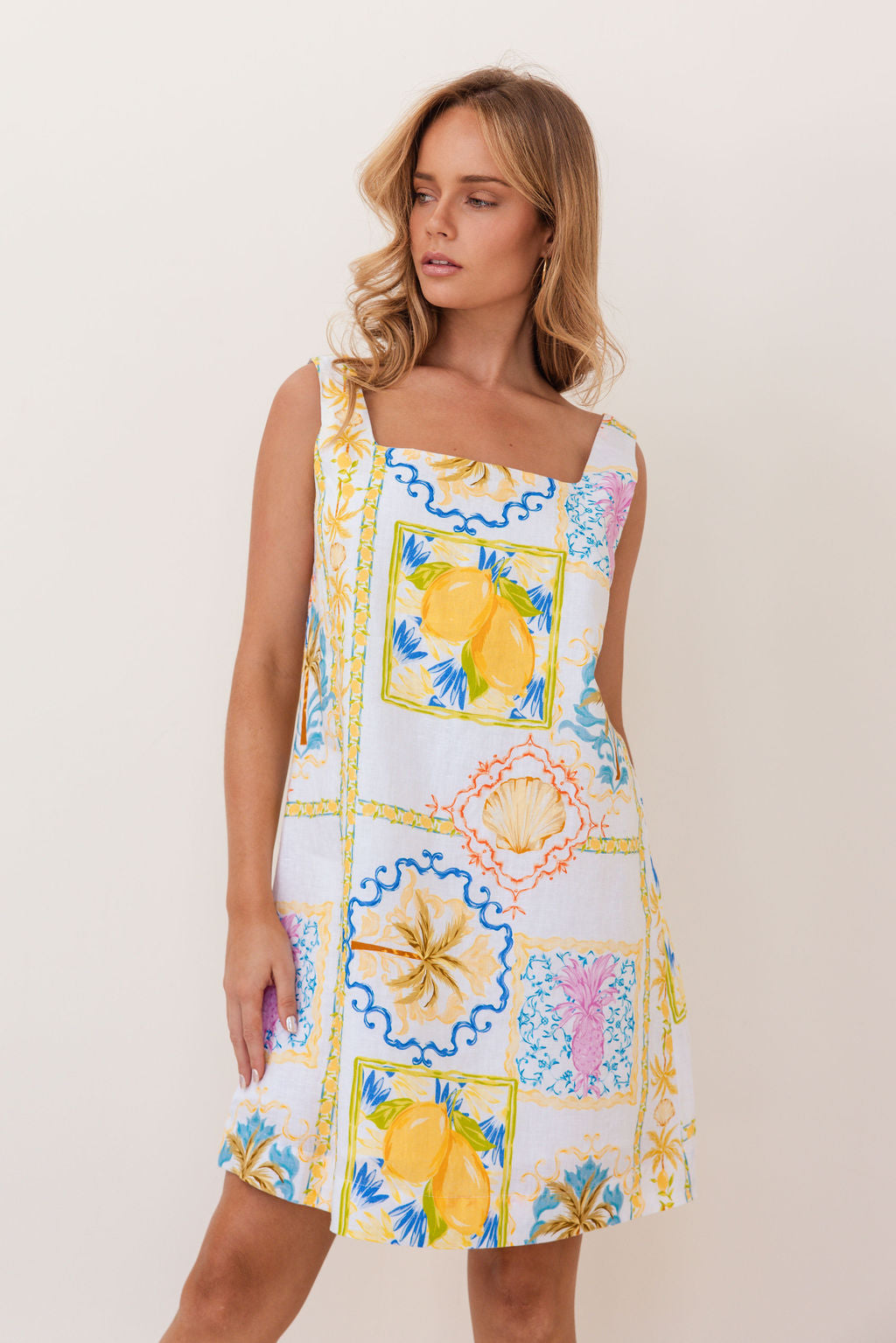 100% Square Neck Shift Dress in Amalfi Dreams