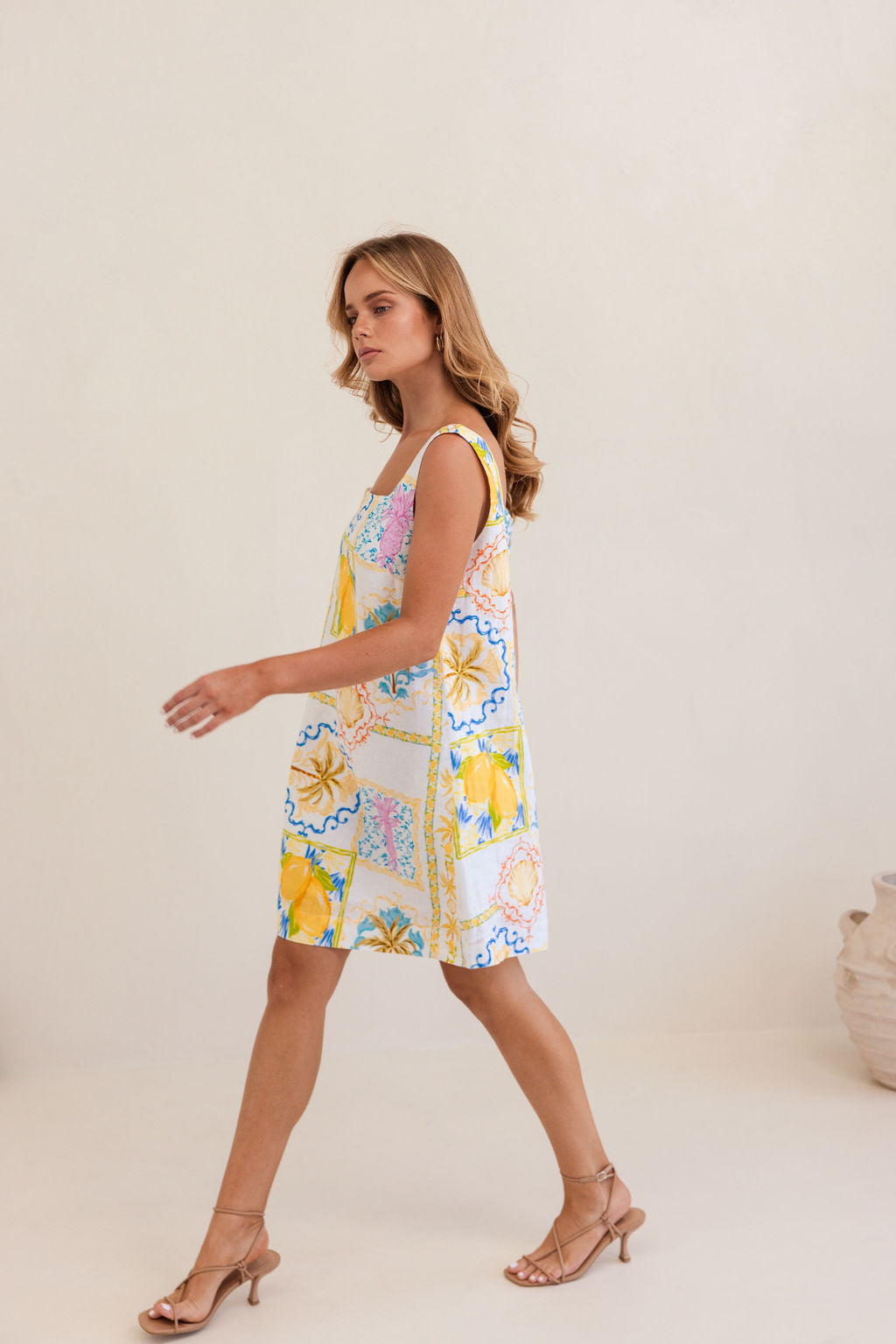 100% Square Neck Shift Dress in Amalfi Dreams