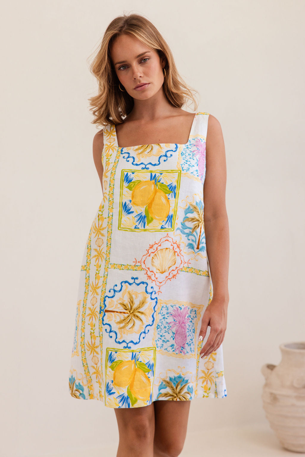 100% Square Neck Shift Dress in Amalfi Dreams