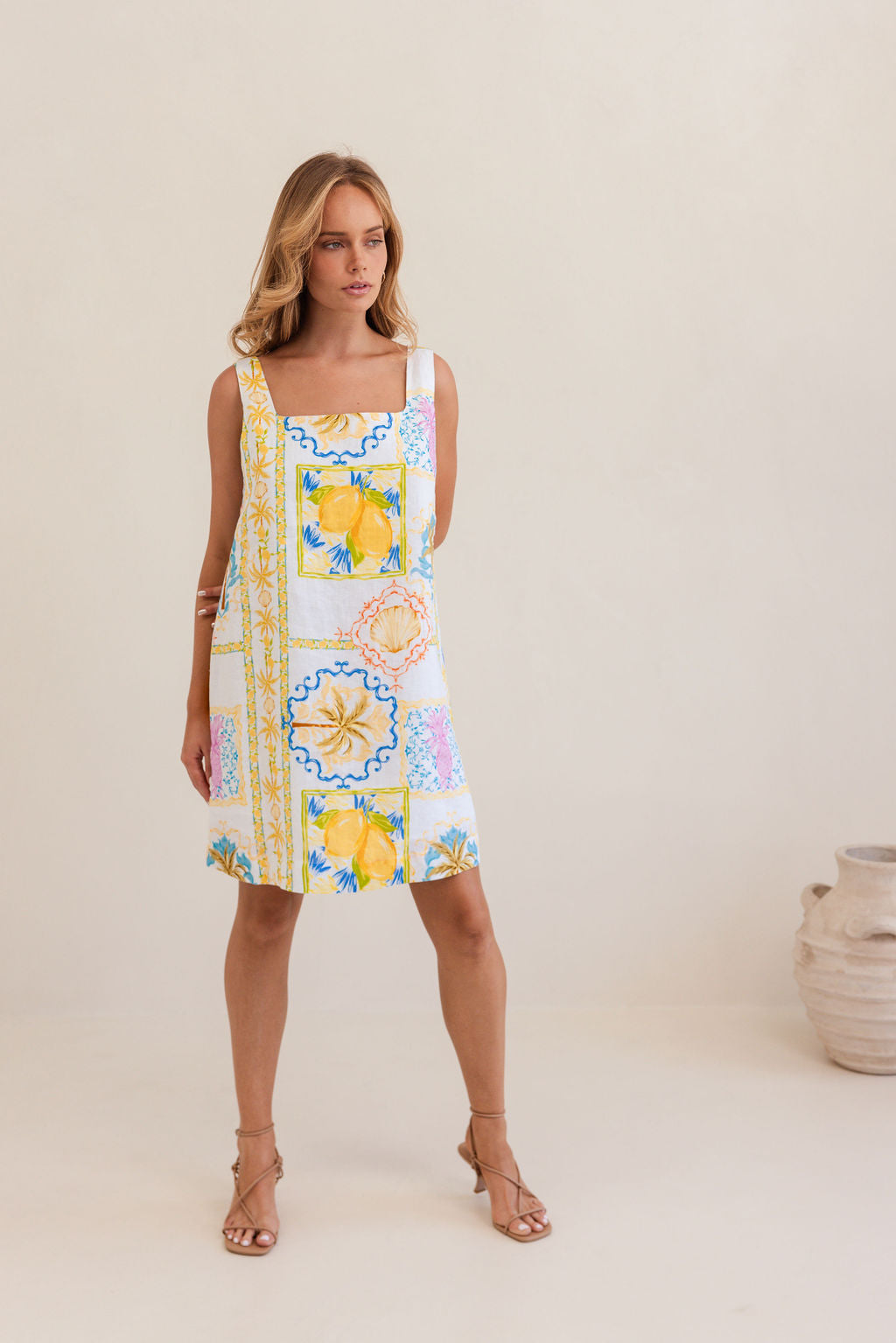 100% Square Neck Shift Dress in Amalfi Dreams