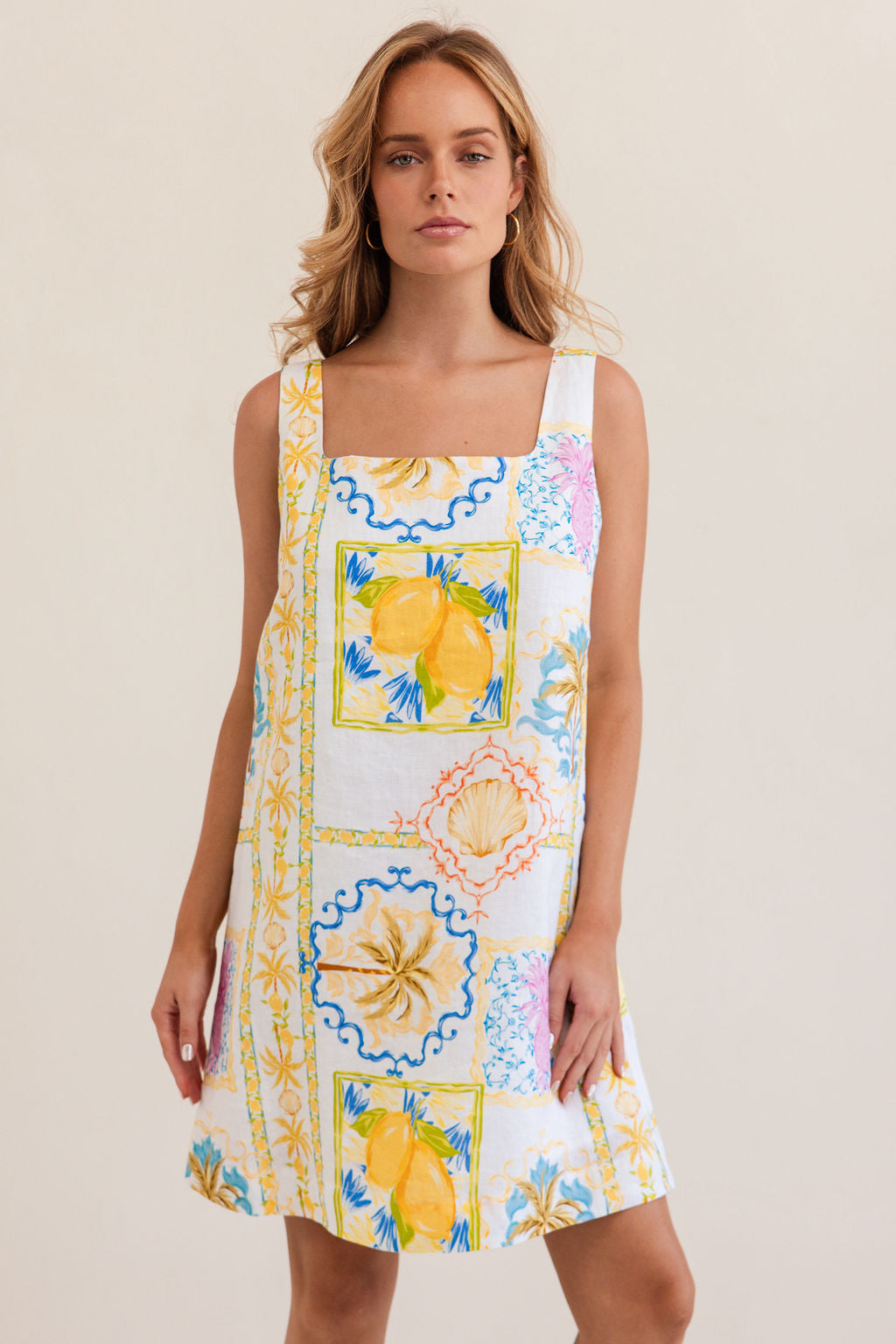 100% Square Neck Shift Dress in Amalfi Dreams