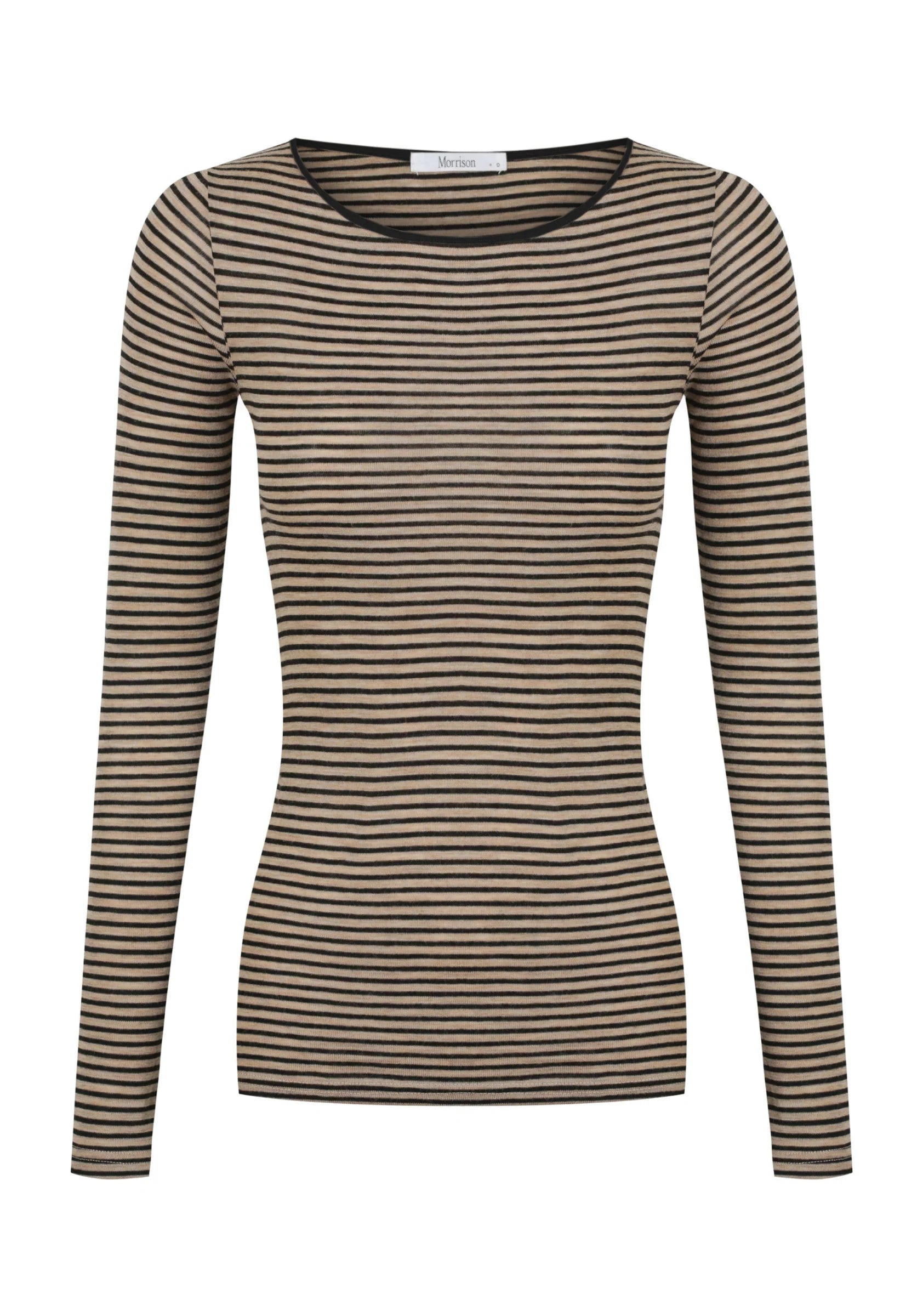 Morri Merino Stripe Round Neck - Latte/Black