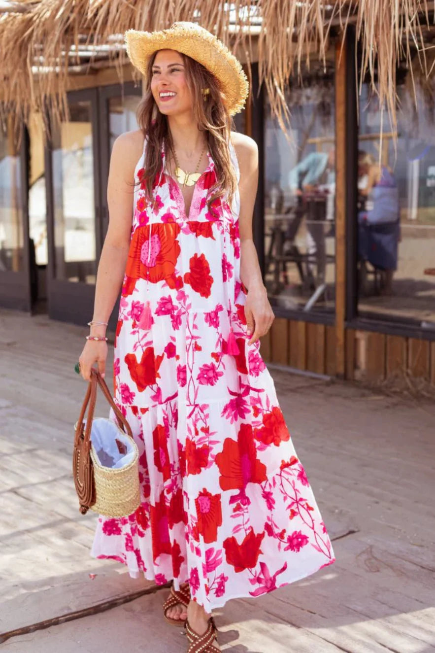 White Pink Flower Dress